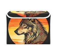 SyXIOP Bohemian Sunset Wolf foldable 40 L storage bins for garage with handles Decorative containers for kids Christmas Home Office Organization 42x32x30cm