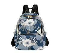 SyXIOP Boho Chic Web Leaves White Flowers Navy 14 Inch Large Capacity backpack for women backpack diaper bag for ladies,teen girls