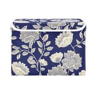 SyXIOP Boho Chic White Flowers Blue foldable 40 L Foldable storage bins with handles Decorative lid storage containers Christmas For Bedroom,Closet, Living Room 42x32x30cm
