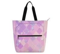 SyXIOP Book Bag Art Tote Bag for Kids Students Adults, Pink Sequined Star Check Pattern Multiple pockets Piano lesson bag for School and Playtime para guardar libros