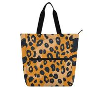 SyXIOP Books Totes Book Bag for Kids Adults, Leopard Print Orange Scratch-resistant Library Book Bag with Zipper for College Shopping Beach tela para