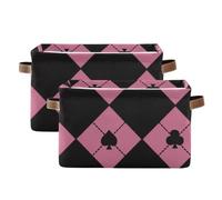 SyXIOP Buffalo Plaid Pink Black Poker Valentines storage baskets, folding and waterproof baskets for organizing with sturdy handle organizing linen for home clothing 2 pack