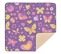 SyXIOP Butterfly Purple Golden Cartoon Large Non-slip Baby Crawling Mat for Floor Waterproof foldable Travel Play Mat for Baby Kids Toddlers Infants, 50'' x 50''