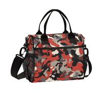 SyXIOP Camouflage Red Leakproof Man Lunch Bag with Shoulder Strap Insulated Lunch Bag for Men for College lunchera para mantener Los alimentos calientes sin electricidad