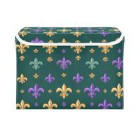 SyXIOP Carnival Fleur-de-lis Dark Green foldable 40 L storage bins with lid with handles sturdy container lids Christmas for Closet and Laundry Storage 42x32x30cm