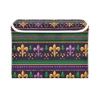 SyXIOP Carnival Fleur-de-lis Green Gold foldable 40 L storage bins with lids with handles heavy duty stackable storage containers Christmas for Closet and Laundry Storage 42x32x30cm