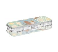 SyXIOP Cartoon Brown Squirrels Green Plaid Designed Plastic Pencils Box Clear Double Deck Pens Case Hard Boxes For Craft Art With Snap Lid