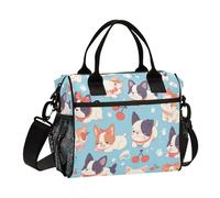 SyXIOP Cartoon Cute Bulldog Cherry Large Lunch Tote with Shoulder Strap Men Lunch Bag for Work for Kitchen bolsas de almuerzo para ninos