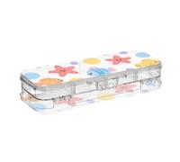 SyXIOP Cartoon Cute Colorful Fish and Starfish Designed Clear Pencil Plastic Box Double Layer Pens Case Hard For Stationery With Snap And Lid