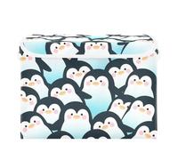 SyXIOP Cartoon Cute Penguin Blue Black foldable 40 L storage bins for closet with handles Decorative organizer with lid Christmas For Bedroom,Closet, Living Room 42x32x30cm