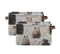 SyXIOP Cartoon Funny Bear Gray storage baskets, folding and waterproof pantry baskets with sturdy handle cubbies little for cloth bedding 2 pack