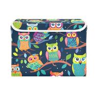 SyXIOP Cartoon Hand-painted Owl Group foldable 40 L storage bins with lids with handles Decorative large storage containers Christmas for Closet and Laundry Storage 42x32x30cm
