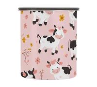 SyXIOP Cartoon kawaii-style Cow Pink Designed Lid Storage Containers Stainless Steel Storage Containers For Pantry Button Opening