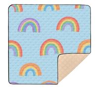 SyXIOP Cartoon Rainbow Blue Soft Foam Baby Gym & Activity Mat for Indoor Outdoor Comfortable foldable Infant Play Mat for Baby Kids Toddlers Infants, 50'' x 50''