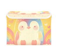 SyXIOP Cartoon Rainbow Color Penguin foldable 40 L stackable plastic storage bins with handles sturdy toy storage containers Christmas for Closet and Laundry Storage 42x32x30cm