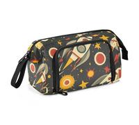 SyXIOP Cartoon Space Rockets Red Pen Case Large Capacity Zip Pencil Case Lightweight for Man Kindergarten