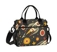 SyXIOP Cartoon Space Rockets Red Reusable Man Lunch Bag with Shoulder Strap Lunch Bags for Work for Office lonchera de comida para adultos
