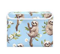 SyXIOP Cartoon Sweet Sloth Blue foldable 40 L stackable storage bins with with handles heavy duty containers for toys Christmas For Bedroom,Closet, Living Room 42x32x30cm