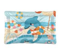 SyXIOP Carttoon Beach Dolphin Blue Cute Washable Dog Cat Bed Soft Anti-Slip Kennel Pad for Large Jumbo Medium Small Dogs 36" x 24"