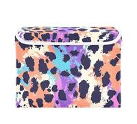 SyXIOP Cheetah Prints Purple Vivid foldable 40 L storage bins for garage with handles heavy duty large storage containers Christmas for Closet and Laundry Storage 42x32x30cm