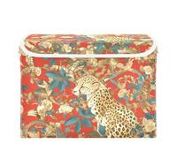 SyXIOP Cheetah Red foldable 40 L storage bins with lids with handles sturdy containers for storage Christmas for Home Office Organization 42x32x30cm
