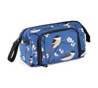 SyXIOP Chic Black - Capped Chickadee Birds Royal Blue Pencil Cases Large Capacity Zip Pencil Case Multifunctional for Adults College