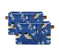 SyXIOP Chic Black - Capped Chickadee Birds Royal Blue storage baskets, foldable and waterproof baskets for organizing with sturdy handle bag organize for shelves nursery 2 pack
