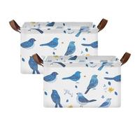 SyXIOP Chic Indigo Bunting Birds Blue Foldable Storage Baskets with Handles Decorative Large Closet Organizer Bins for Bedroom, Office, Closet, Clothes 2 Pack baul para guardar juguetes