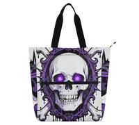 SyXIOP Children's Book Tote Bag for Kids Students Adults, Drip-style Gothic Purple Skeleton weave fabric handles Child Book Tote Resuable Grocery Bag Handbag for School Shopping Travel de tela para