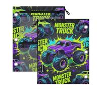 SyXIOP Clear Window 3 Hole Punched folders Monsters Trucks Big Power Comic | pencil binder pouching With Zipper Reinforced Grommets for Storing School Students Teacher Supplies 2 PCS