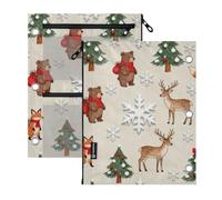 SyXIOP Clear Window 3 Ringing Binder Merry Christmas Animals Bears Beige