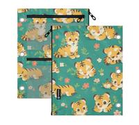 SyXIOP Clear Window 3 Ringing Binder Pocket Cartoon Cunning Tigers Green