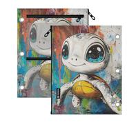 SyXIOP Clear Window 3 Ringing Binder Pocket Cute Street Art White Turtle
