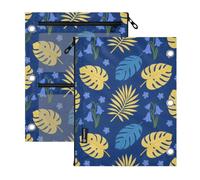 SyXIOP Clear Window 3 Ringing Binder Pocket Navy Blue Yellow Tropical Leaf