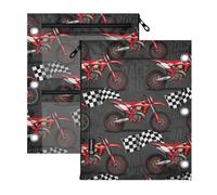 SyXIOP Clear Window 3 Ringing Binder Red Dirt Bikes and Checkered Flags | pencil pouching for kids in Assorted Colors for Office School Supplies Cosmetics 2 PCS