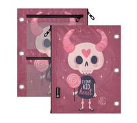 SyXIOP Clear Window 3 Ringing Binder Skull Monsters Candy Cute | zippered pencil bag clear window & grommets for Storing School Students Teacher Supplies 2 PCS