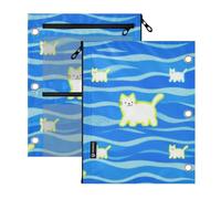 SyXIOP Clear Window 3 Ringing Binder Wave Pattern Cartoon Cat White