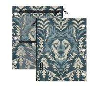 SyXIOP Clear Window 3 Ringing Binder William Morris Style Design Wolf Teal