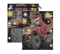 SyXIOP Clear Window 3 Ringing Pencil case Dino Riding Monsters Truck | pencil pouching for kids With Zipper Reinforced Grommets for Office School Supplies Cosmetics 2 PCS