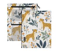 SyXIOP Clear Window 3 Ringing Zipper Binder Cute Jungle Leopard White