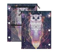 SyXIOP Clear Window Binder Pouches 3 Ringing Cosmic Sacred Geometries Owl | binder pencil pouching large and sturdy School Class Office Organizers 2 PCS