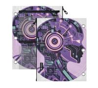 SyXIOP Clear Window Pencil case 3 Purple Cyber Robot Head Circuit
