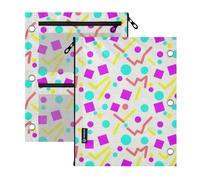 SyXIOP Clear Window Pencil case 3 Retro 80s Abstract Memphis White Pattern | large zipper pencil pouching clear window & grommets School Class Office Organizers 2 PCS