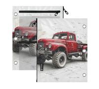 SyXIOP Clear Window Pencil case 3 Ringing Vintage Red Monsters Pickup Truck
