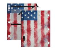 SyXIOP Clear Window Pencil case Binder pouching 3 Ringing Tie Dye American Flag 4th