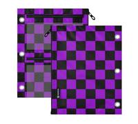 SyXIOP Clear Window Pocket folders for 3 Buffalo Plaid Check Black Violet | teen pencil pouching clear window & grommets for Office Supplies 2 PCS