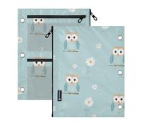 SyXIOP Clear Window Pockets 3 Hole Punched Cute Animal Owl Daisy Flower | zippered pencil pouching big capacity for Storing School Students Teacher Supplies 2 PCS