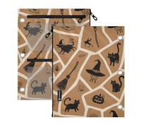 SyXIOP Clear Window Pockets 3 Hole Punched Cute Black Cat Pumpkin Witch for | pencil bags large and sturdy for Office School Supplies Cosmetics 2 PCS