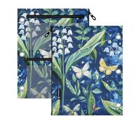 SyXIOP Clear Window Pockets 3 Hole Punched Dark Navy Lily of The Valley | binder pouching zipper big capacity for Storing School Office Supplies 2 PCS