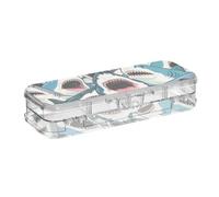 SyXIOP Colorful Cartoon Animal Shark Designed Clear Plastic Pencil Box Double Deck Pencil Containers For Stationery With Snap-Tight Lid